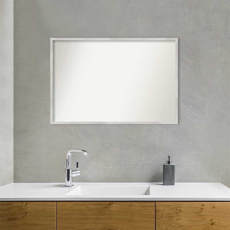 Non-Beveled Wood Bathroom Wall Mirror - Svelte Silver Frame