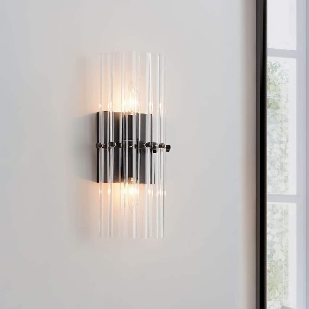Casandra 2-Light Crystal Glass Bar Wall Sconce - 6 inches W x 15 inches H x 4 inches D