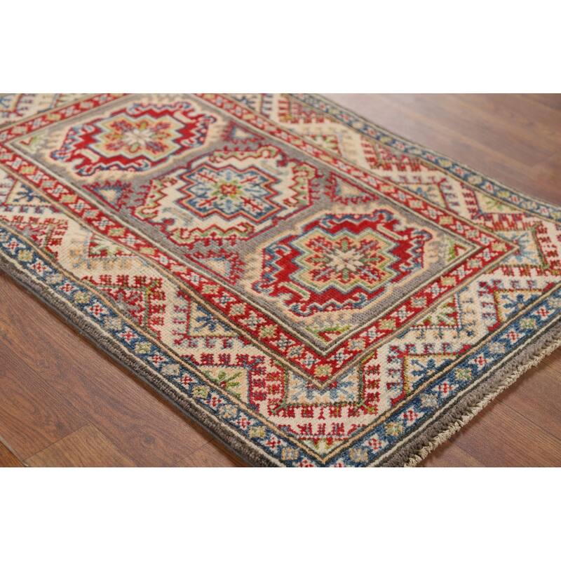 Hand Knotted Oriental 100% Wool Carpet Traditional Geometric Beige & Ivories Kazak Area Rug - 3' 0'' X 2' 0''