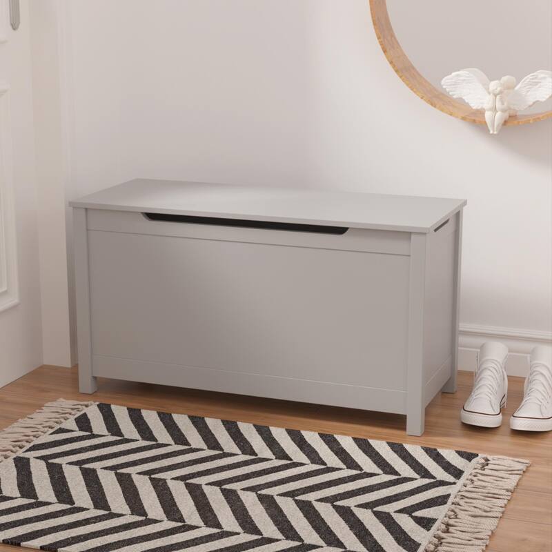 Kids Wooden Toy Box Storage with Safety Hinged Lid for Ages 3+