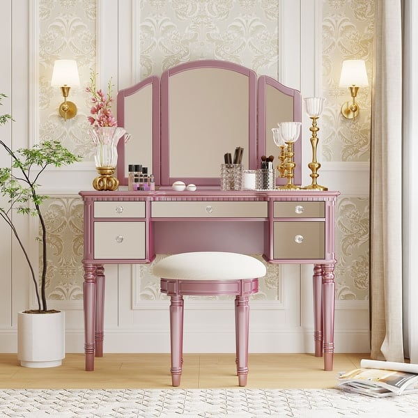 open lace back dress Amazon.com: Vanity Desk With Lighted Mirror, Modern Dressing Table With 3  Drawers, Makeup Vanity With Soft Cushioned Stool And 3 Color Lighting Modes  Adjustable Brightness, For Bedroom ( Color : Pink B ,