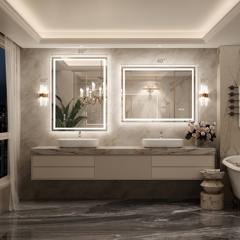 Frameless LED Front Light and Backlit 3 Colors Dimmable Anti-Fog Wall Bathroom Vanity Mirror