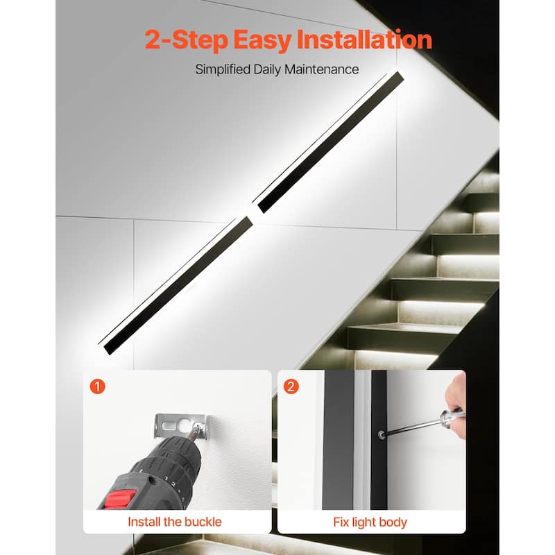 47 Inch 2 PCS Outdoor LED Wall Lights with IP65 Waterproof Sconce and Remote Adjustable 2700K-6000K - 47.2 x 4.7 x 1.8 in