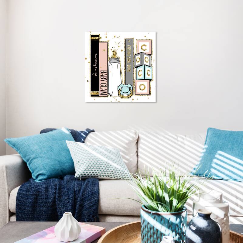 Wynwood Studio Canvas Fashion and Glam Baby Glam Books Square Blush Pink and Light Pink Glam Wall Art Canvas Print - 20 x 20