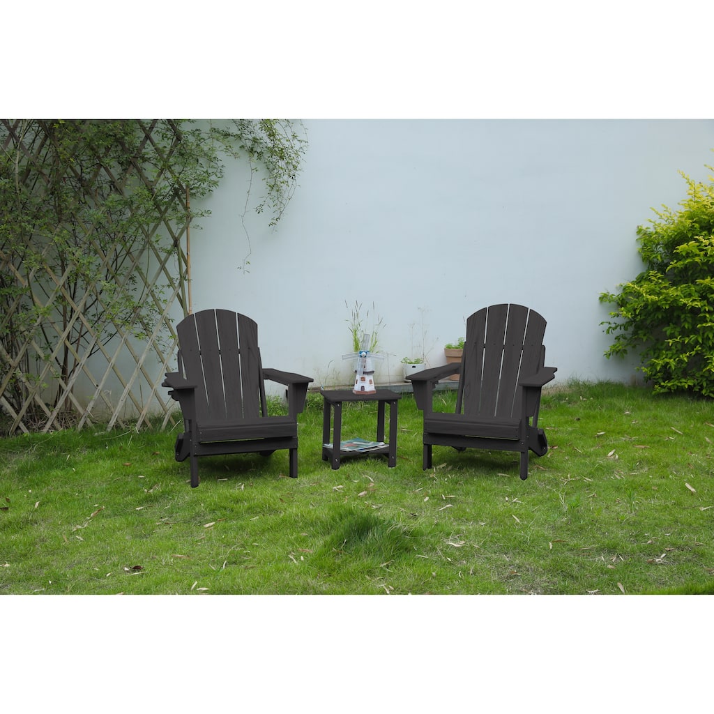 Folding Adirondack Chair with Side Table, 3-Piece Adirondack Chair Set with Wood Texture, (includes 2 Chairs and 1 Table)
