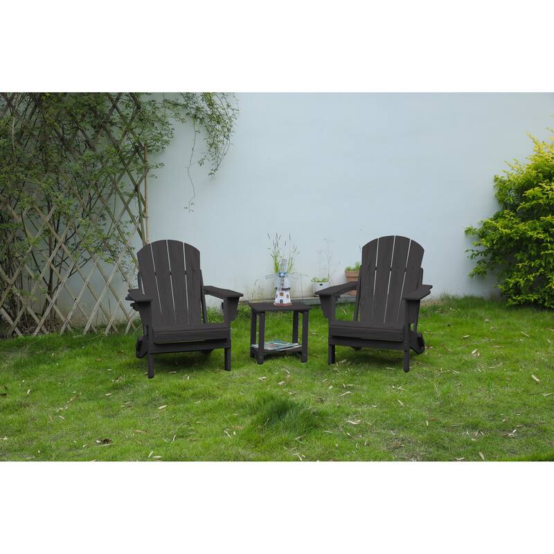 Folding Adirondack Chair with Side Table, 3-Piece Adirondack Chair Set with Wood Texture - Gray