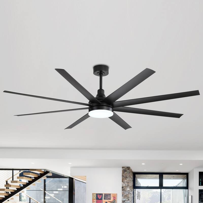 52"/ 65"/72" Black LED Ceiling Fan with Light Kit and Remote(5/8 Blade)