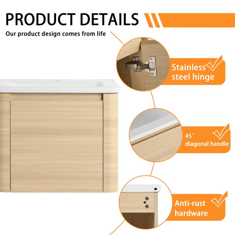 Bathroom Vanity With Sink In 24/28/36/40/60/68 Inch, Floating Bathroom Vanity With Soft Close Door