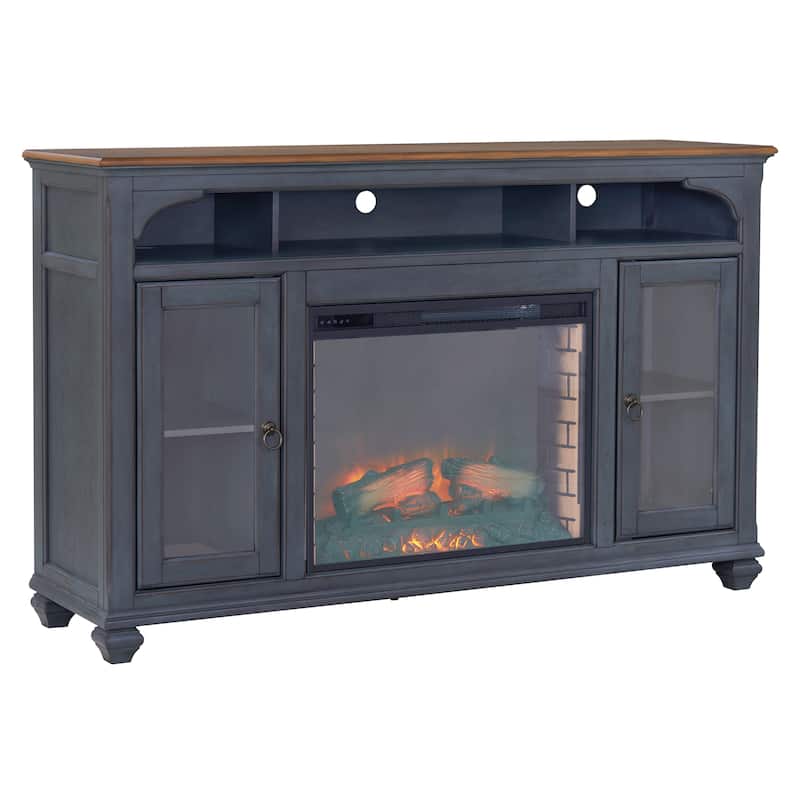 Bridgevine Home Americana 66 in Fireplace TV Stand for TVs up to 80 inches, Corduroy Blue Finish