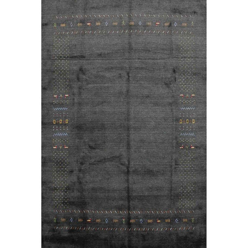 Hand Knotted Oriental 100% Wool Carpet Tribal Animal Pictorial Greys & Charcoal Gabbeh Area Rug - 10' 0'' X 8' 0''