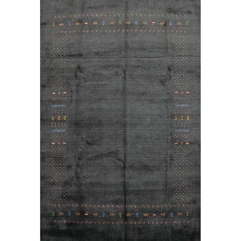 Hand Knotted Oriental 100% Wool Carpet Tribal Animal Pictorial Greys & Charcoal Gabbeh Area Rug - 10' 0'' X 8' 0''