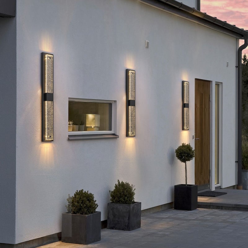 2-Light 31" Outdoor Linear Integrated LED Wall Sconce with Crystal Bulbble Glass - H31.5" x W4.7" x D2"