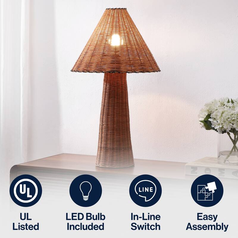 Kara 26.5" Woven Rattan Tapered Cylinder LED Table Lamp