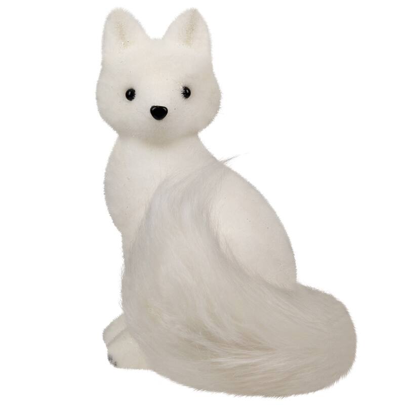 Glittered Sitting Arctic Fox Christmas Figure - 9.5" - White