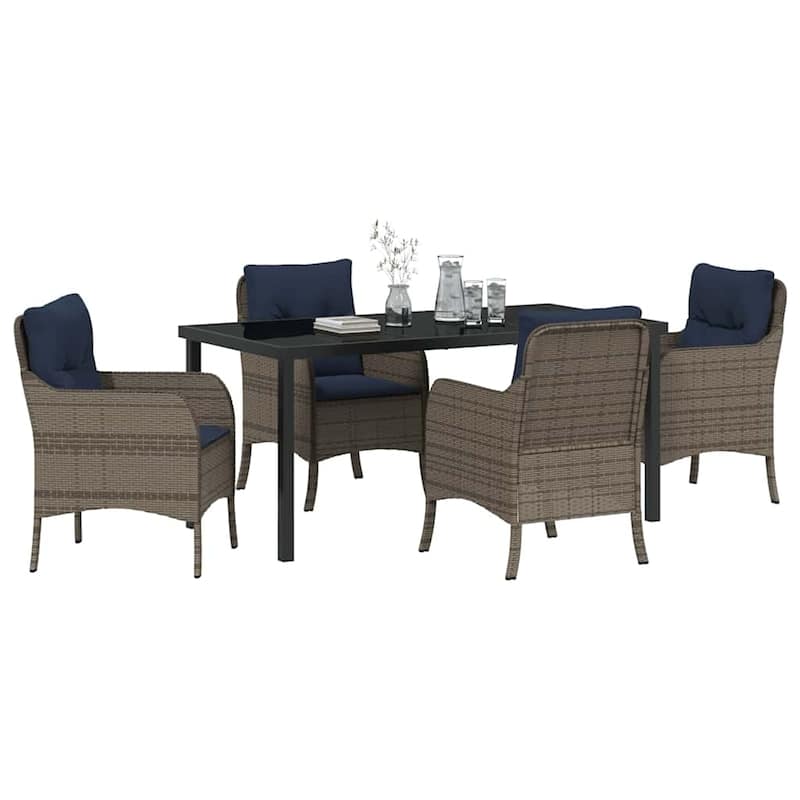 vidaXL Garden Dining Set with Cushion Grey Poly Rattan