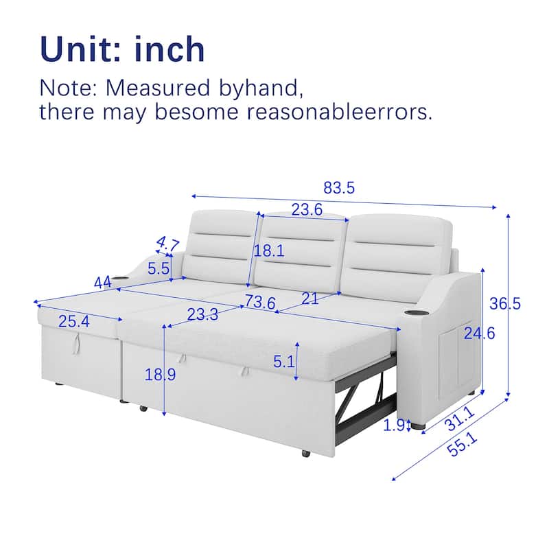 MH83.5" Convertible Sleeper Combo Sofa, Convertible Sofa Bed Polyester Pullout Bed