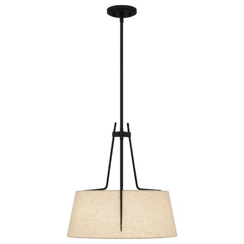 Leona 3-Light Matte Black Pendant with Natural Linen Shade