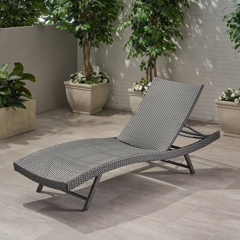 Roomfitters Kauai Outdoor Wicker Chaise Lounge with Adjustable Backrest, Modern Patio Recliner, Grey Finish - Grey