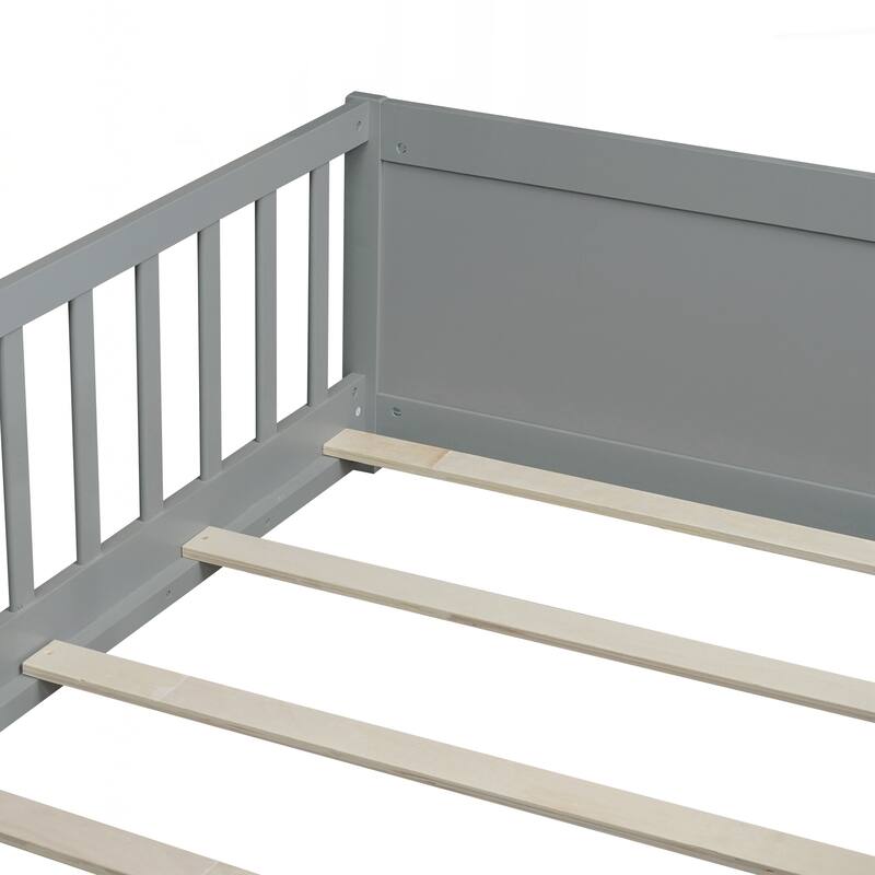 Twin size Floor Platform Bed with Built-in Book Rack