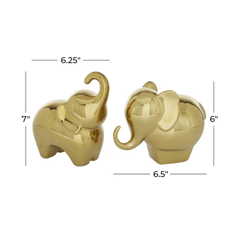 The Novogratz Gold, Silver, Black, White or Multi Colored Porcelain Ceramic Elephant Decorative Sculpture (Set of 2)