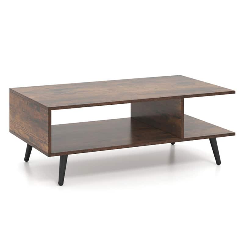 31.5”Long Modern 2-Tier Coffee Table with Open Storage Compartments and Sturdy Metal Legs - 31.5" x 18" x 12"