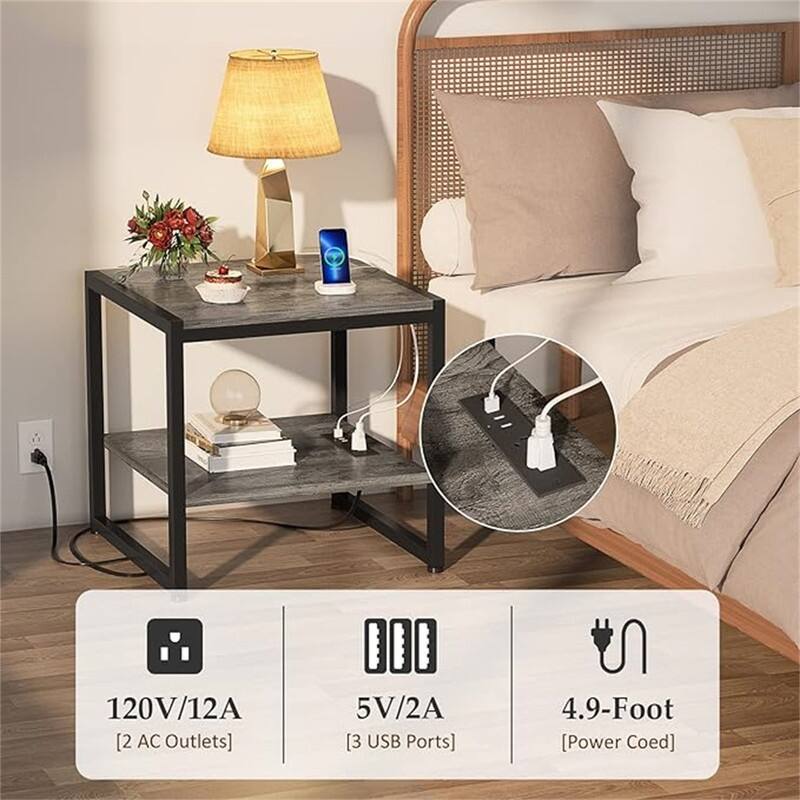 End Table with Charging Station - 20"D x 20"W x 20.7"H