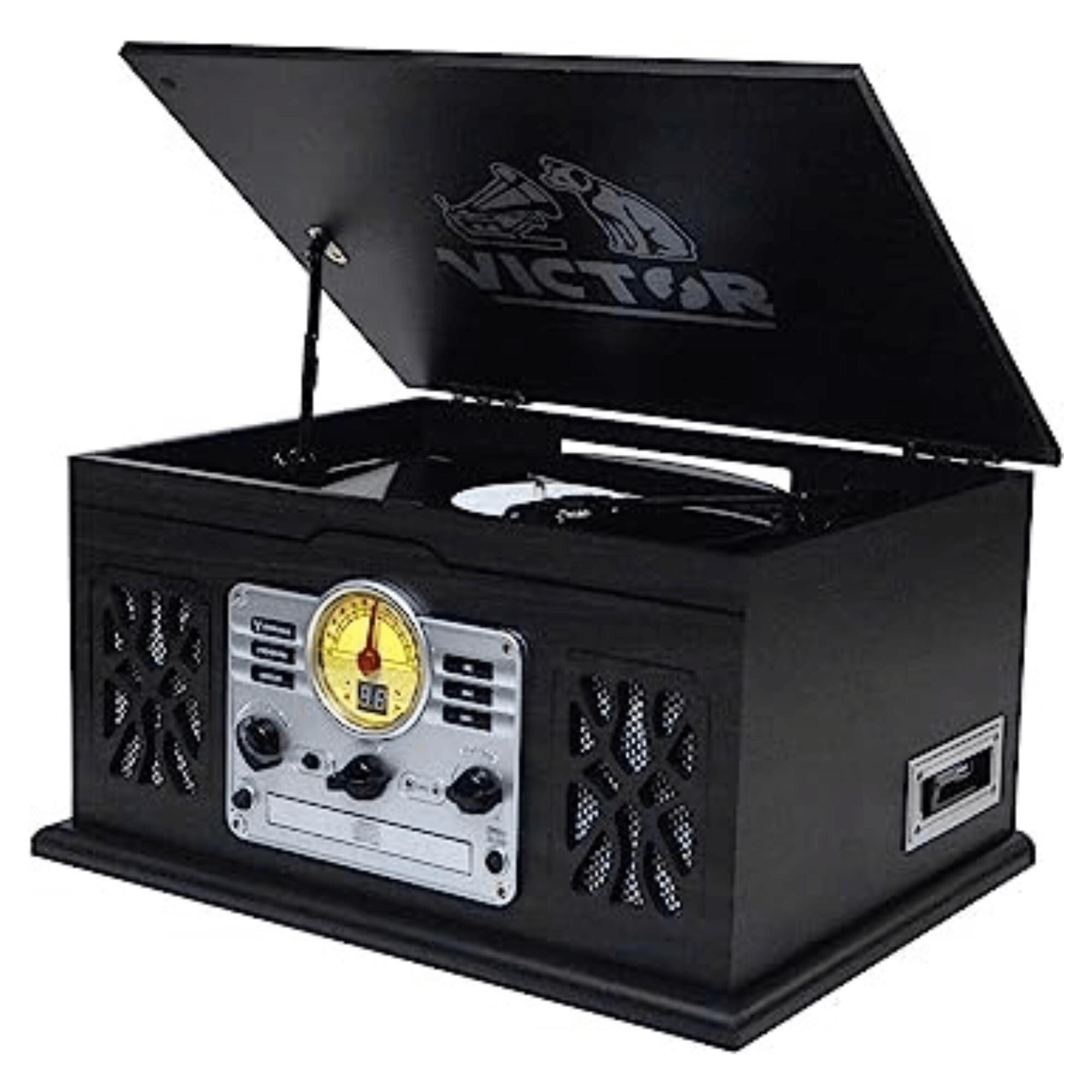 Victor State 7 in 1 Wood Music Center with 3 Speed Turntable and