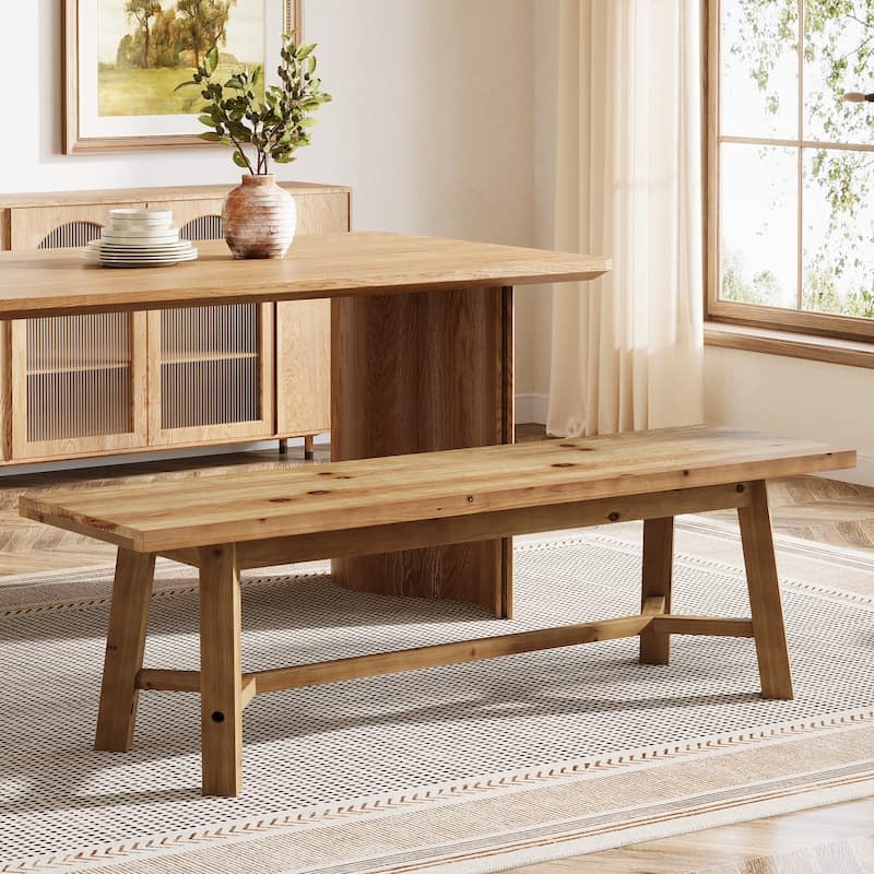 55'' Solid Wood Dining Bench, Farmhouse Long Bench for Kitchen Entryway