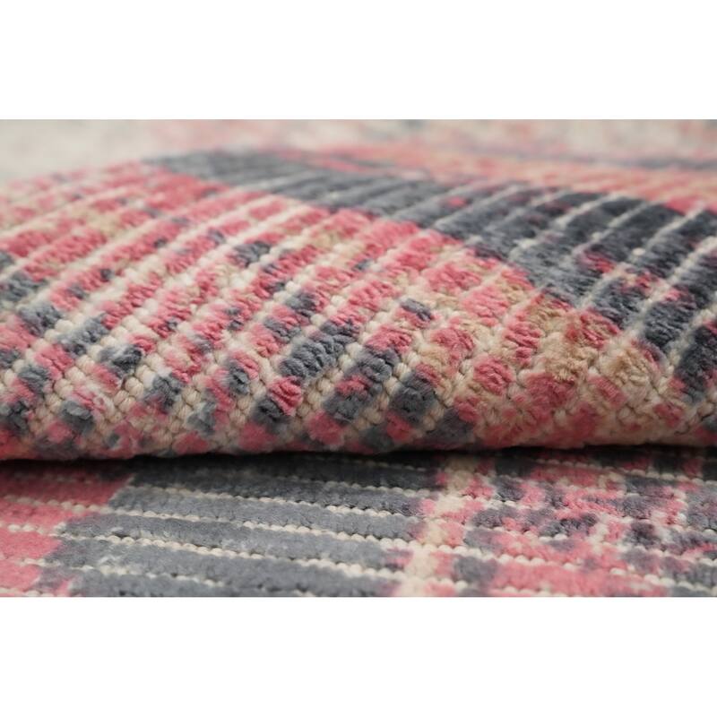 Hand Knotted Oriental Viscose Silk Carpet Modern All-Over Pink Abstract Area Rug - 4' 0'' X 2' 0''