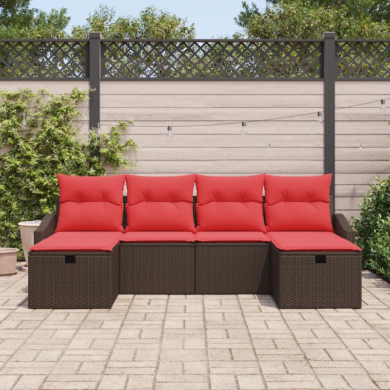 vidaXL 6 Garden Sofa Set with Cushions Black/Brown/Grey Poly Rattan - 98.8 x 46.1 x 27.2