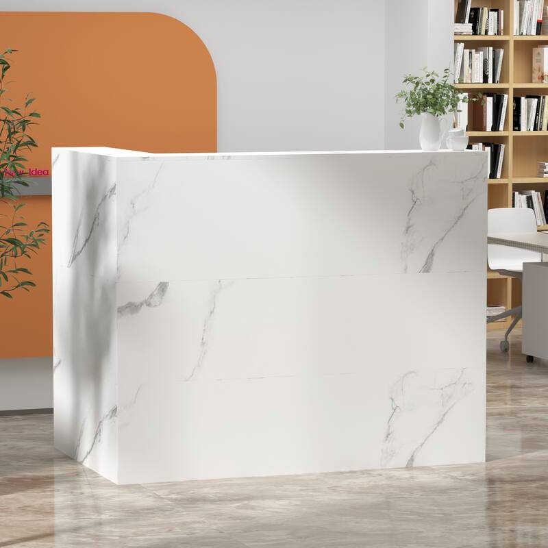 55.9-inch L-shaped Black or White Marbled Wood Reception Desk