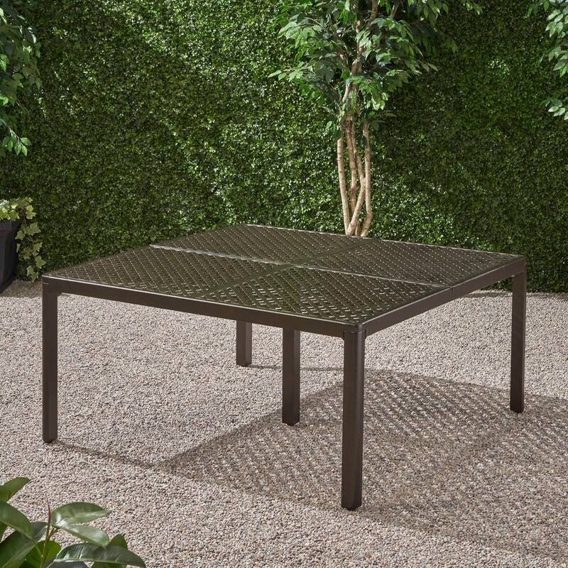Outdoor Modern Aluminum Dining Table with Woven Accents,for Dining Room, Home Office, Living Room Furniture, Easy Assembly