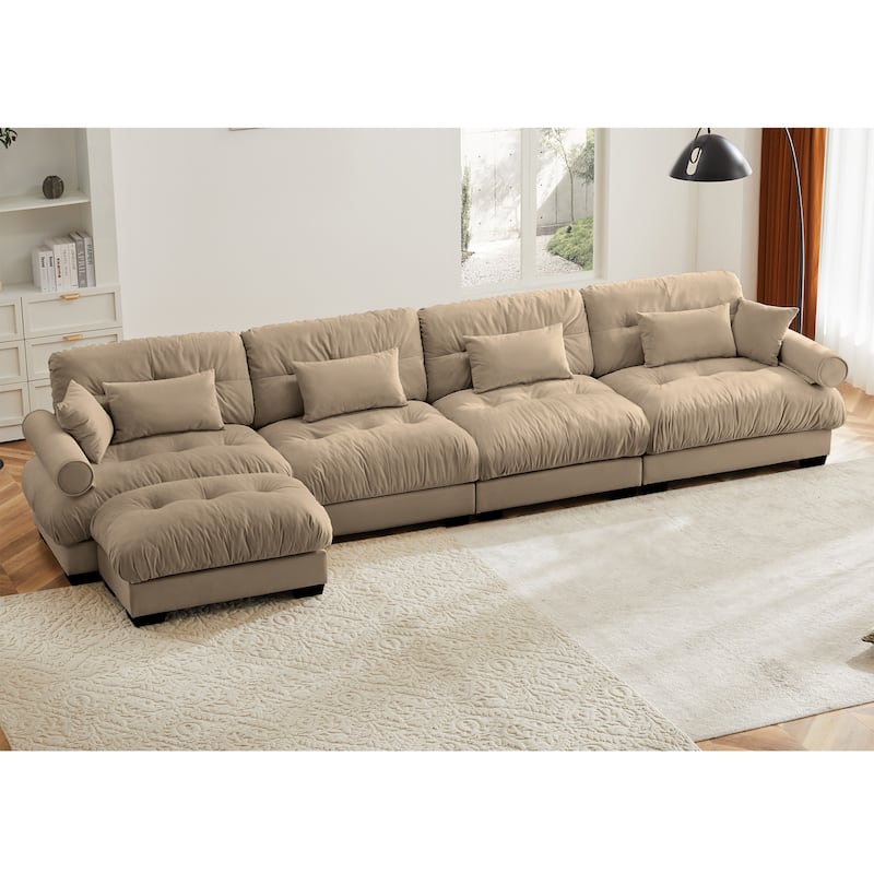 L Shaped Modular Sofa Convertible Deep Seat Sectional Couch w/Ottoman