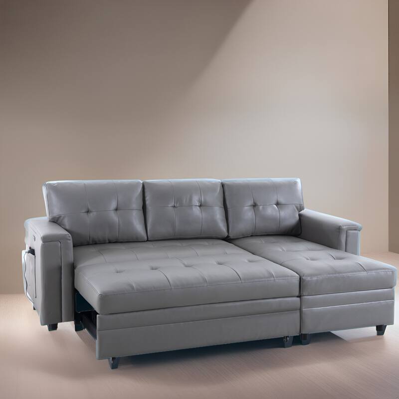Convertible L-Shaped Sectional Sleeper Sofa with USB & Pull-Out Bed
