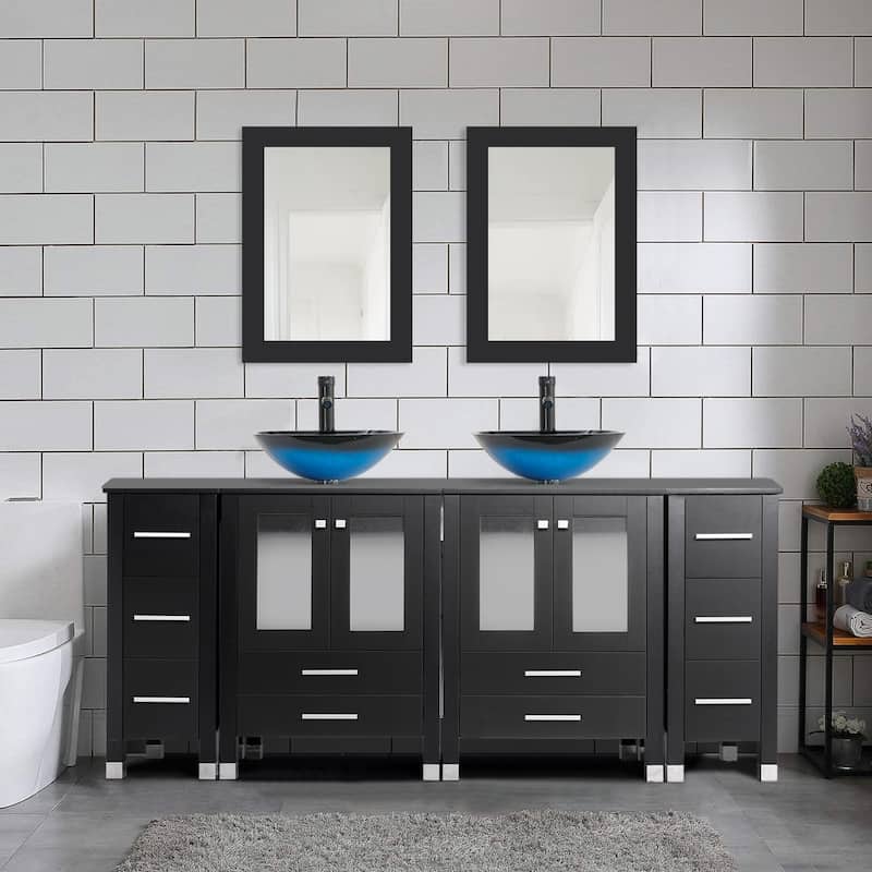 72" Bathroom Vanity Set with Vessel Sink Side Cabinet Combo