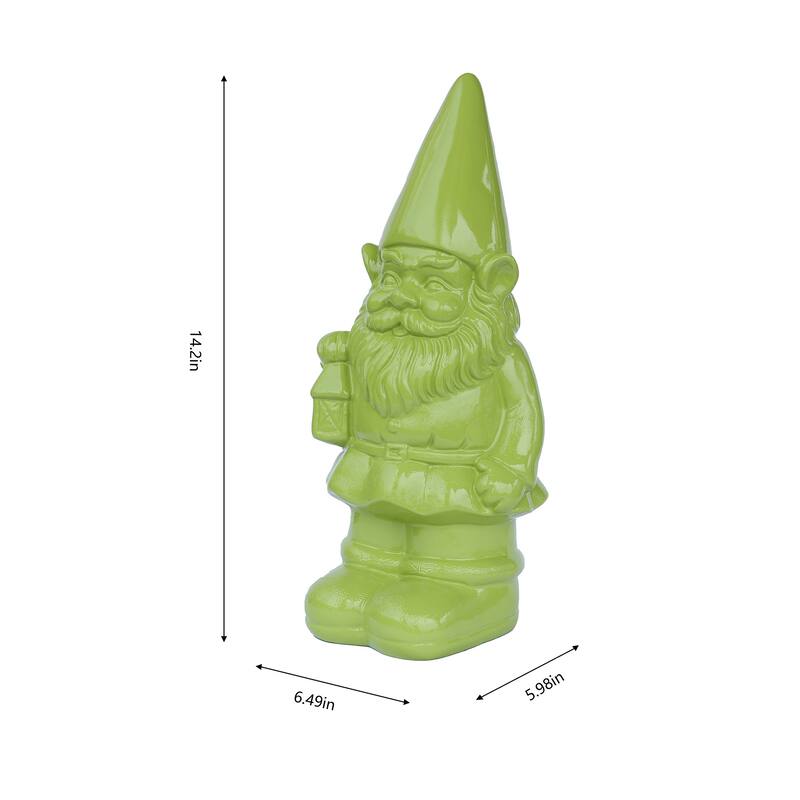 Lantern Holding Gnome Outdoor Garden Statue - 14.25" - Green