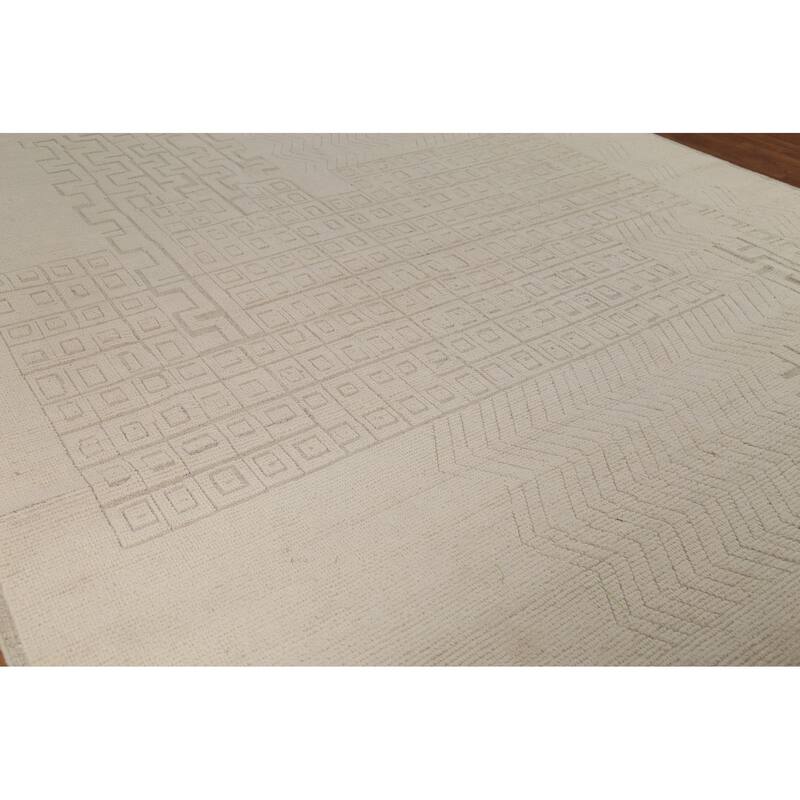 All-Over Ivory Moroccan Oriental Large Rug Hand-Knotted Wool Carpet - 10'5"x 14'9"