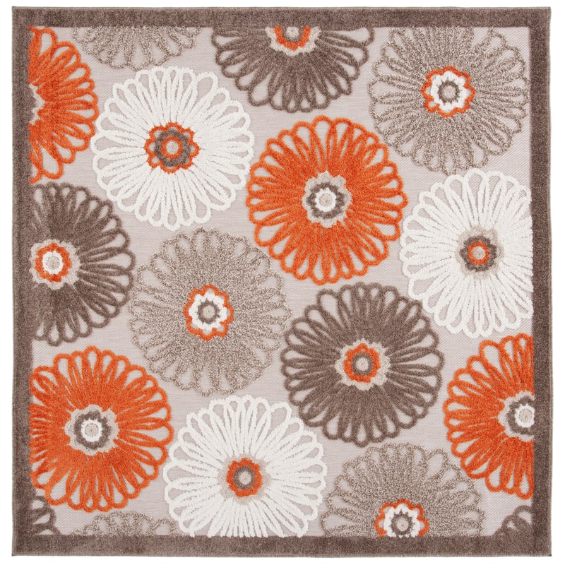 SAFAVIEH Cabana Rionach Indoor/ Outdoor Waterproof Patio Rug - 6'7" Square - Beige/Orange