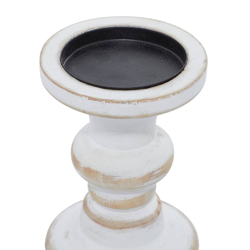 White Wood Candle Holder (Set of 3) - 4 x 4 x 8