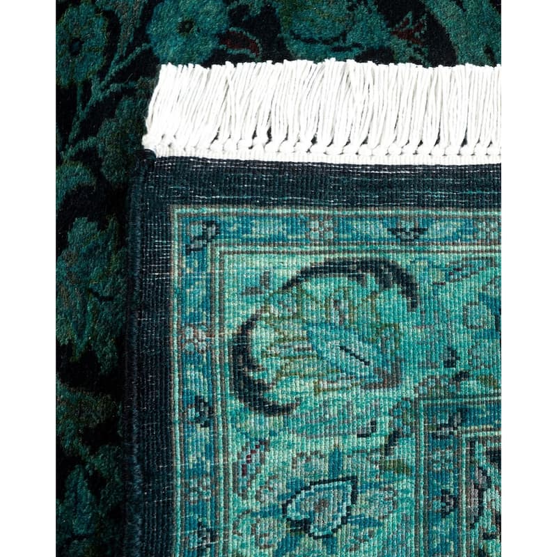 Overton Hand Knotted Wool Vintage Inspired Modern Contemporary Overdyed Blue Runner Rug - 2' 7" x 10' 5"
