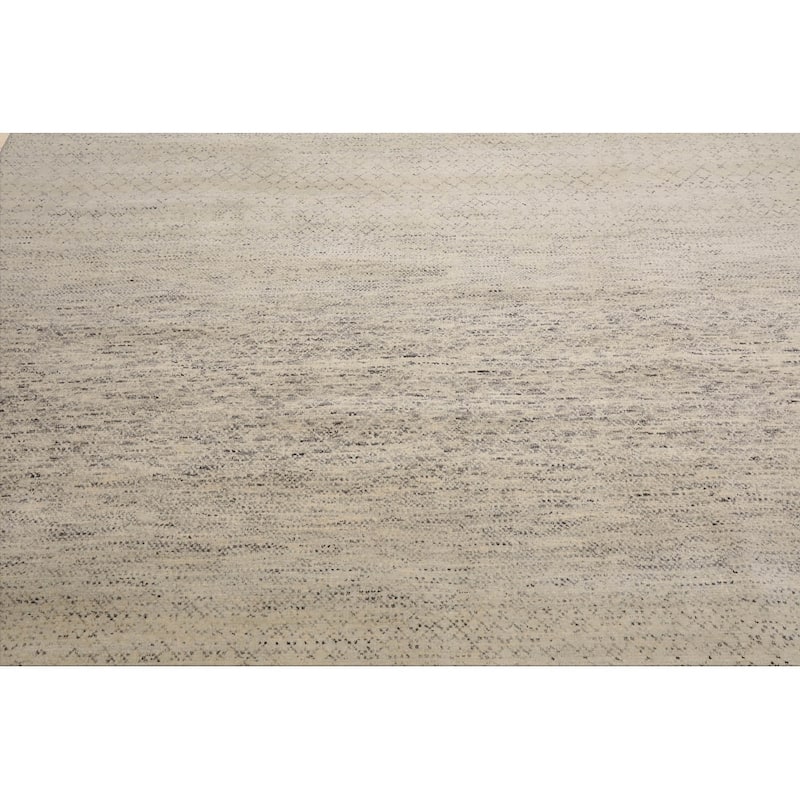 Beige Tibetan Wool & Bamboo Silk Hand Knotted Rug Geometric Style - 8' x 10'