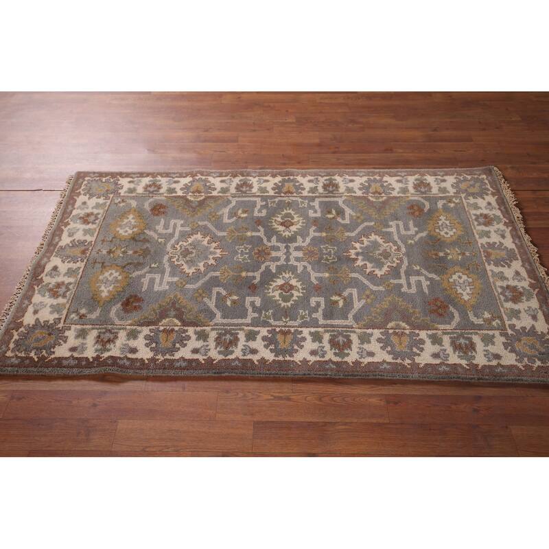 Gray Oushak Indian Accent Rug Hand-Knotted Wool Carpet - 3'1"x 5'4"