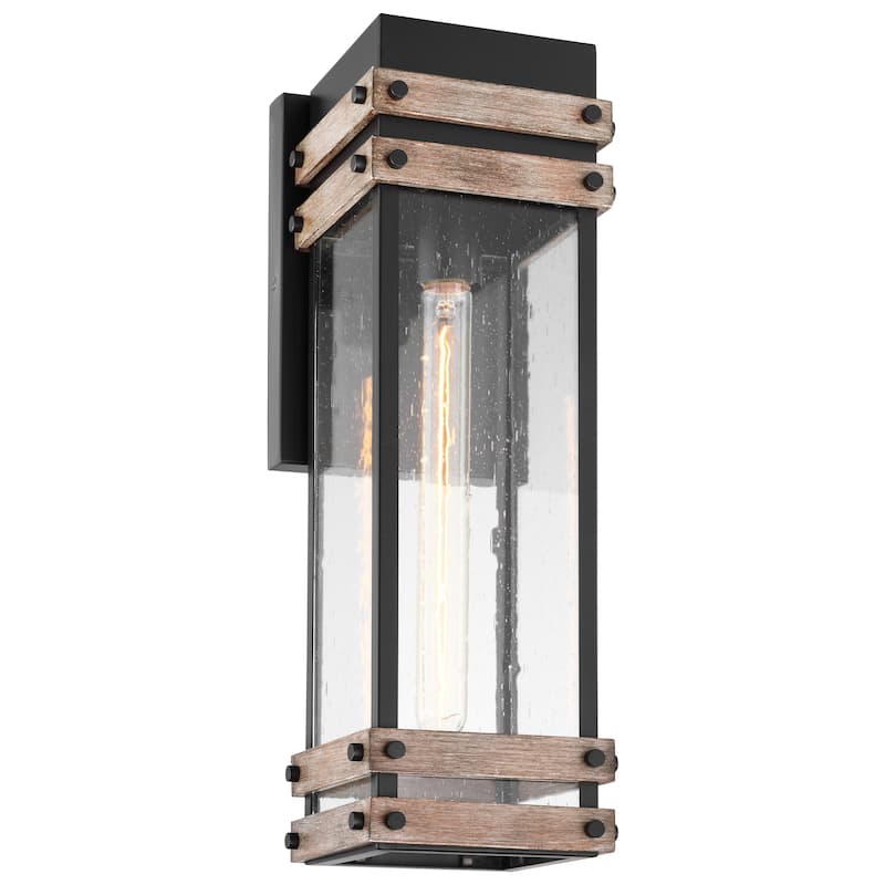 Homestead 1 Light Large Wall Lantern Matte Black & Wood Finish with Clear Seeded Glass