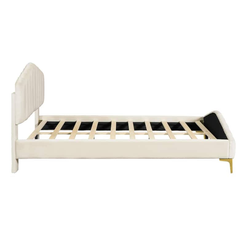 Queen Size Velvet Platform Bed with Metal Bed Leg