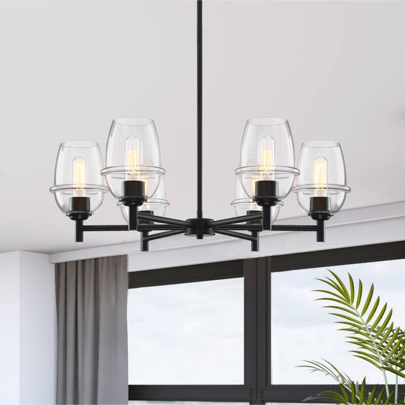 Summer Jazz 6-Light Matte Black Transitional Shaded Chandelier for Dining Rooms - 28
