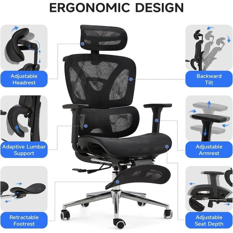 EROMMY Ergonomic Heated Massage Office Chair with Lumbar Support, Reclining Backrest, 2/4/6-Point Massage