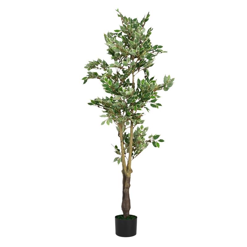 Roomfitters 69'' Artificial Ficus Tree, Tall Faux Indoor Plant with Black Plastic Pot for Home Decor, Green