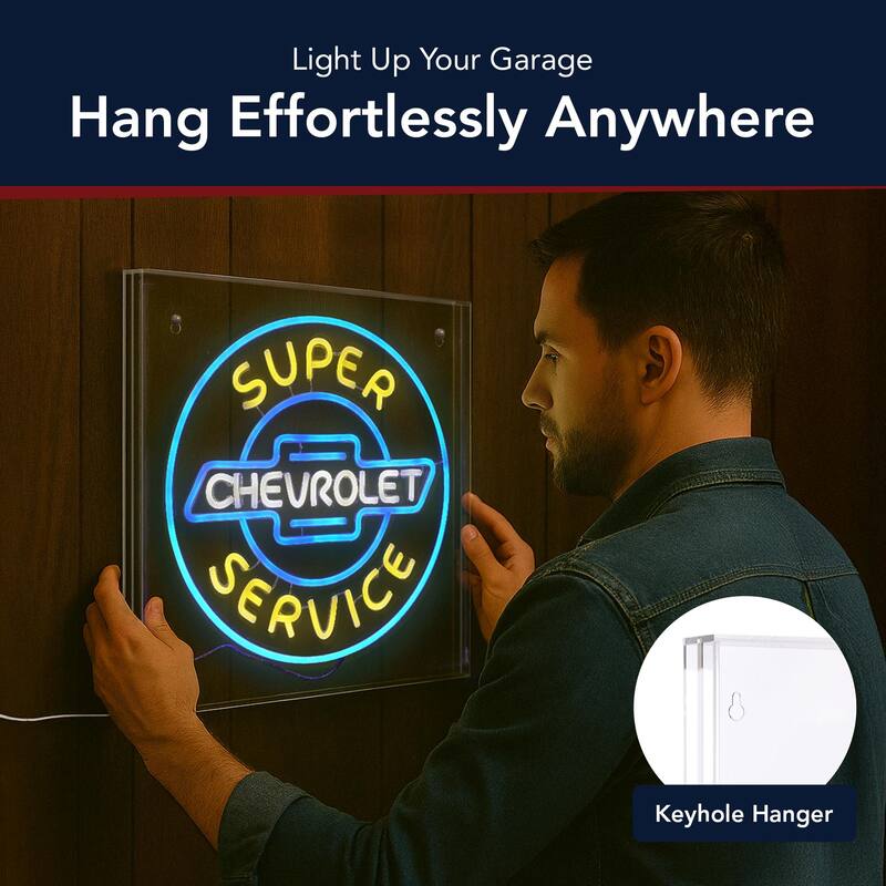 Licensed Chevrolet Super Service Acrylic LED Wall Decor Sign - 16" x 16" - 16" x 16"