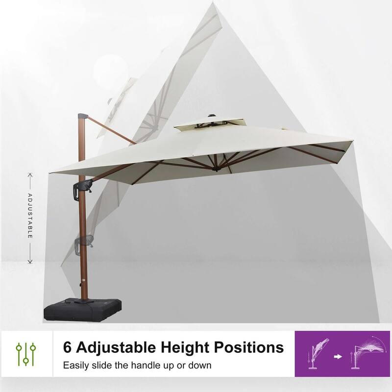 PURPLE LEAF 11ft Square Wood Pattern Patio Cantilever Umbrella with Base