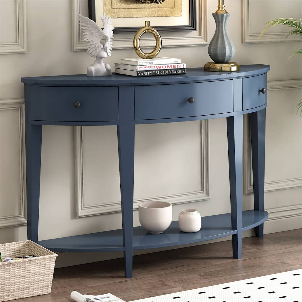 Modern Curved Console Table Sofa Table with 3 Drawers and 1 Shelf